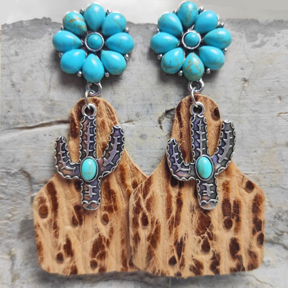 Turquoise Cactus Dangle Earrings Trendsi