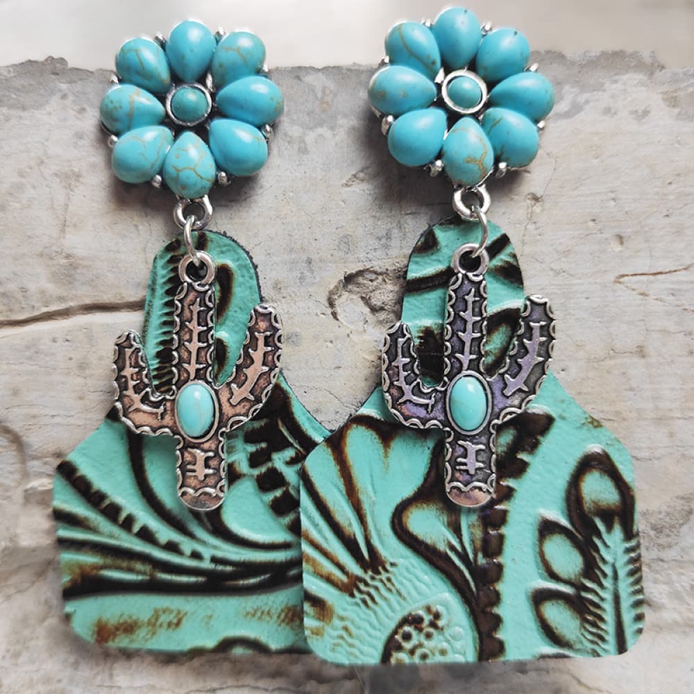 Turquoise Cactus Dangle Earrings Trendsi