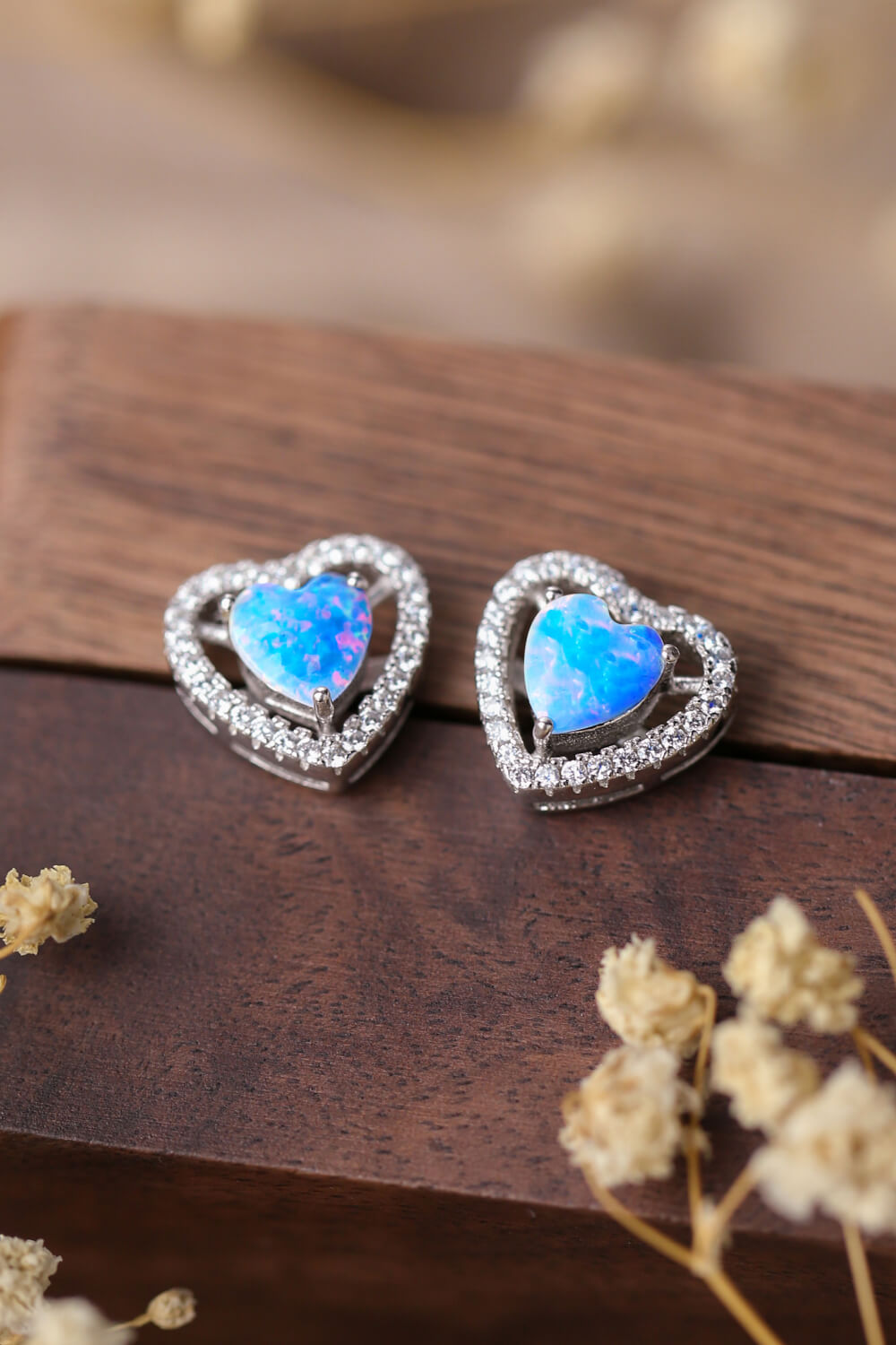 925 Sterling Silver Opal Heart Stud Earrings Trendsi