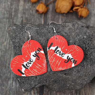 I LOVE YOU Heart Leather Earrings Trendsi
