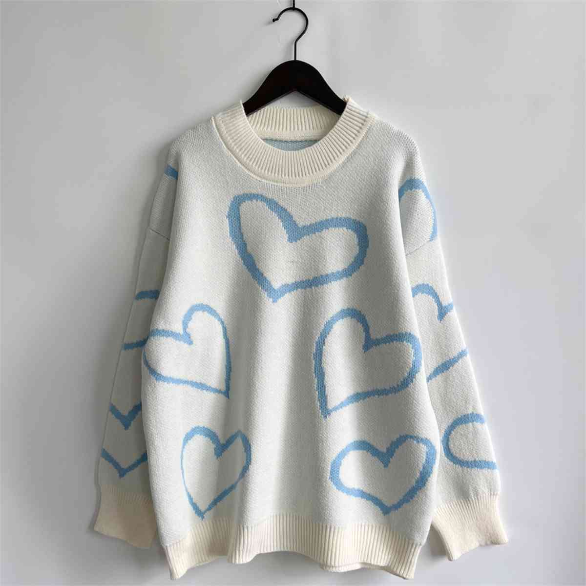 Heart Pattern Long Sleeve Sweater Trendsi