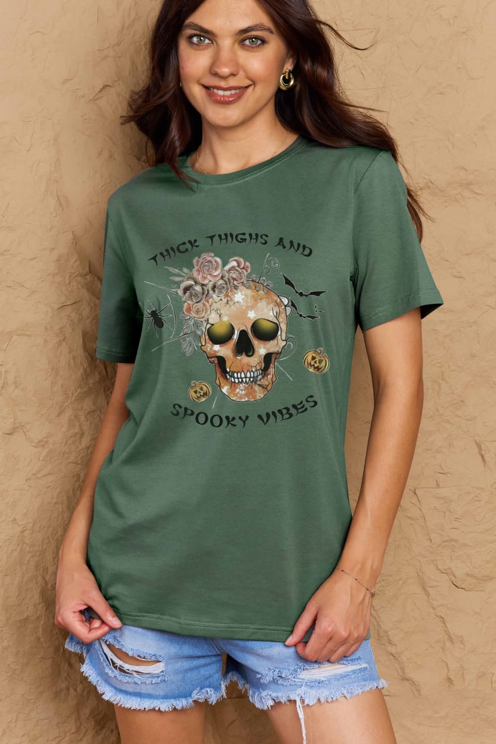Simply Love Full Size THICK THIGHS AND SPOOKY VIBES Graphic Cotton T-Shirt Trendsi