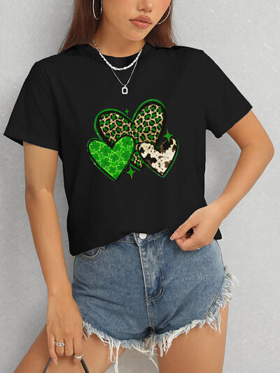 Heart Round Neck Short Sleeve T-Shirt Trendsi
