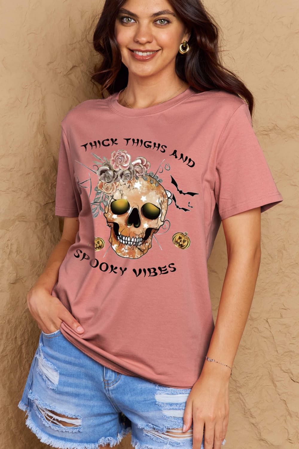 Simply Love Full Size THICK THIGHS AND SPOOKY VIBES Graphic Cotton T-Shirt Trendsi