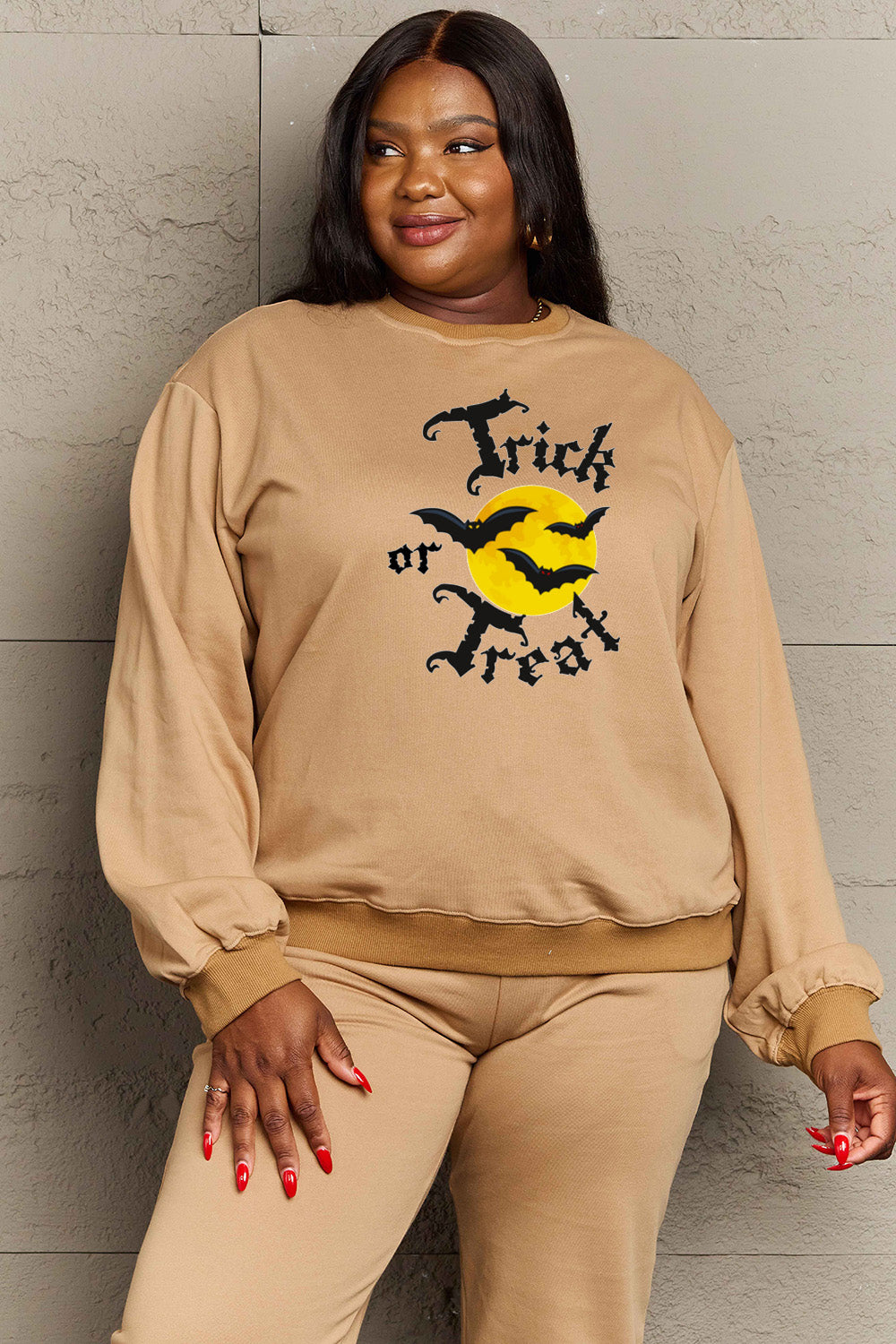 Simply Love Full Size TRICK OR TREAT Graphic Sweatshirt Trendsi