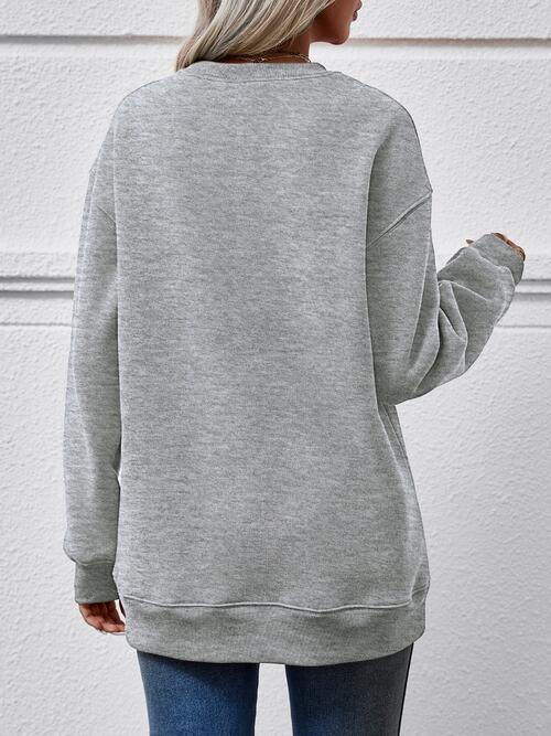 Letter Graphic Round Neck Long Sleeve Sweatshirt Trendsi