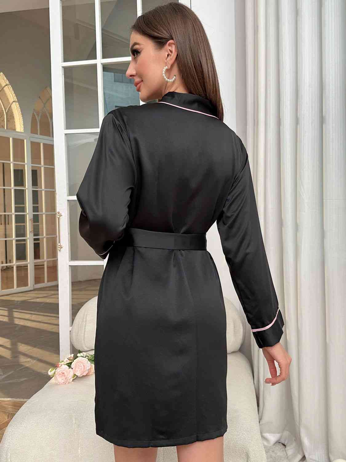 Tie Waist Surplice Neck Robe Trendsi