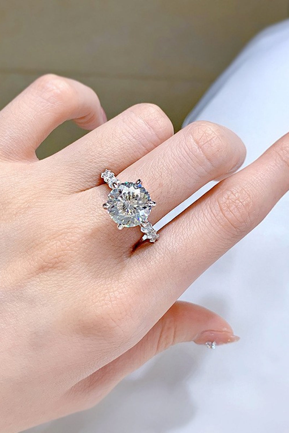 5 Carat Moissanite Side Stone Ring Trendsi