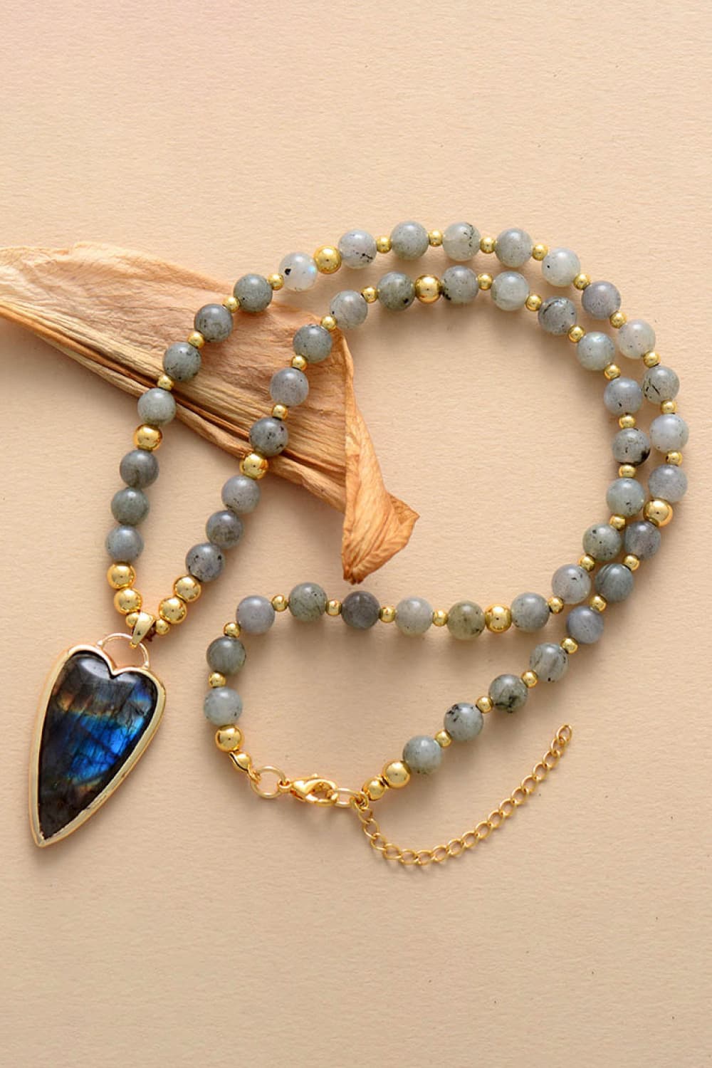 Natural Stone Pendant Beaded Necklace Trendsi
