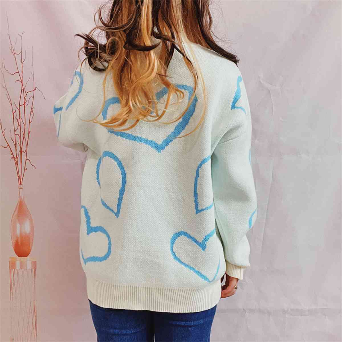 Heart Pattern Long Sleeve Sweater Trendsi