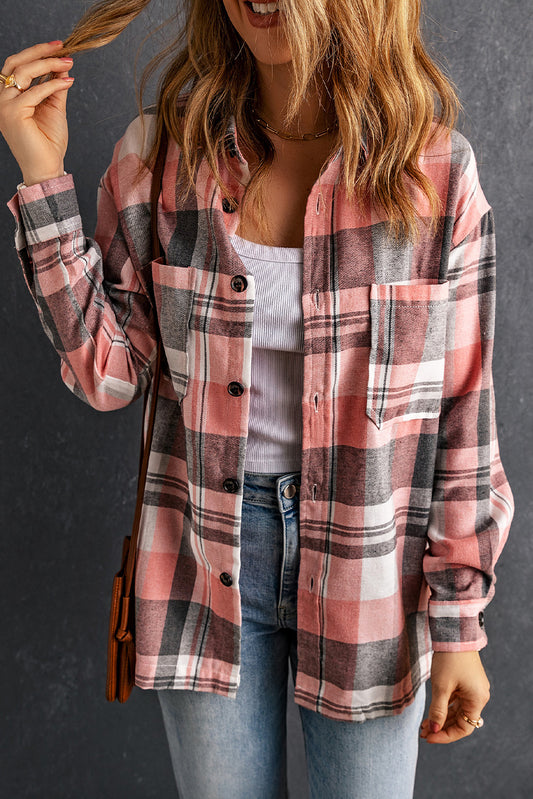 Double Take Plaid Dropped Shoulder Longline Shirt Trendsi
