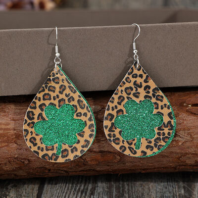 Leopard Hollowed Leather Teardrop Earrings Trendsi