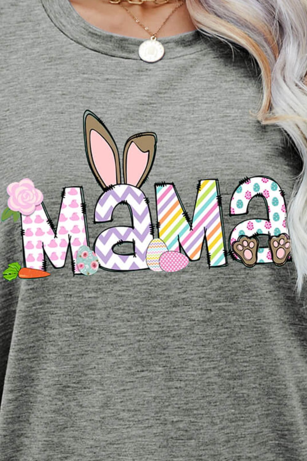 Easter MAMA Graphic Round Neck T-Shirt Trendsi