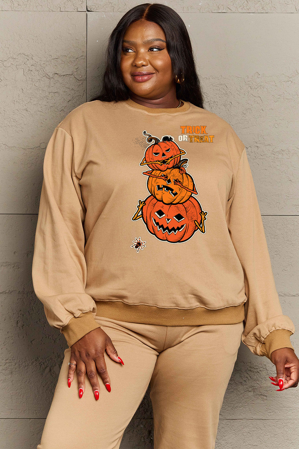 Simply Love Full Size TRICK OR TREAT Graphic Sweatshirt Trendsi