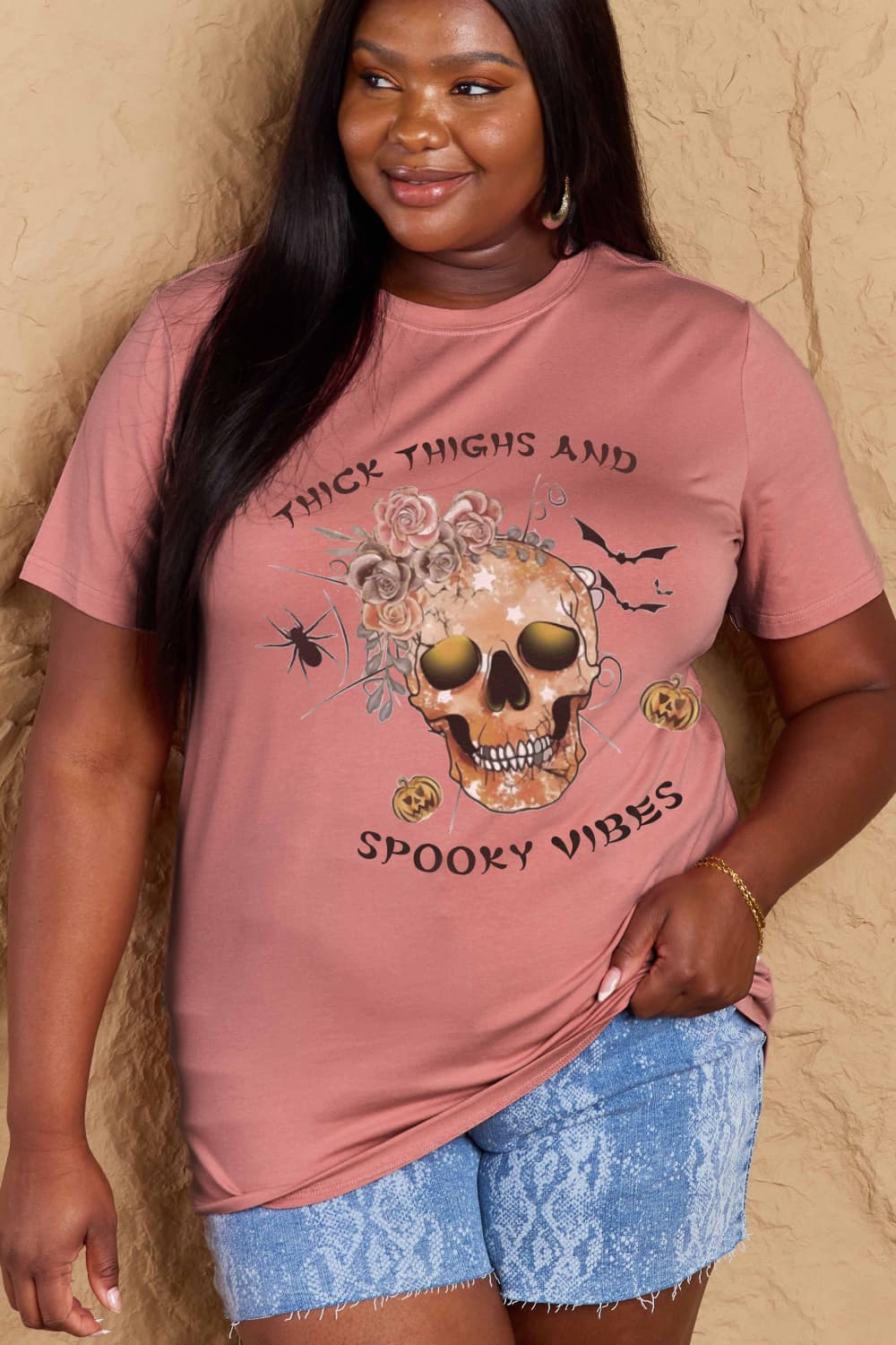 Simply Love Full Size THICK THIGHS AND SPOOKY VIBES Graphic Cotton T-Shirt Trendsi