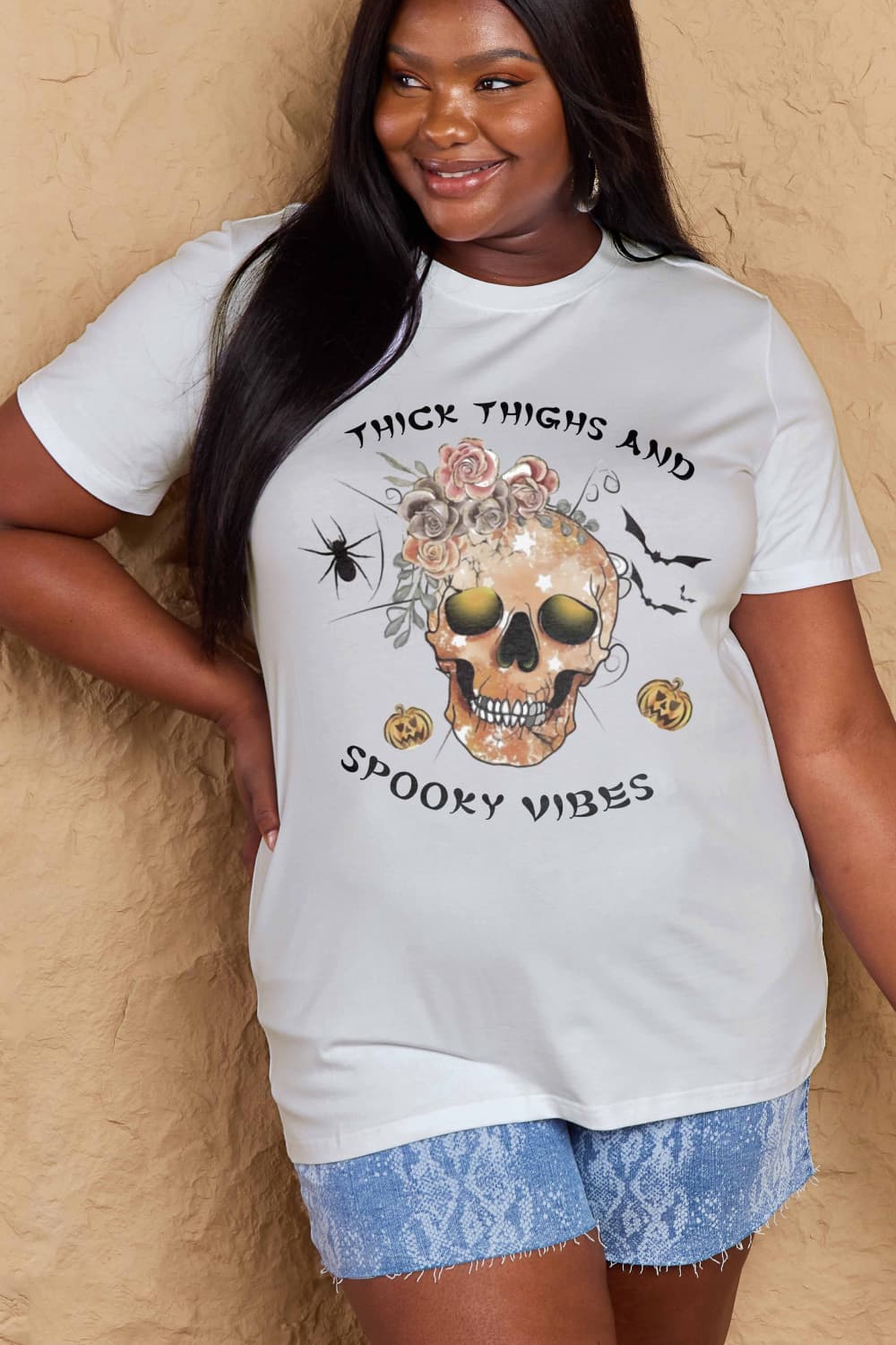 Simply Love Full Size THICK THIGHS AND SPOOKY VIBES Graphic Cotton T-Shirt Trendsi