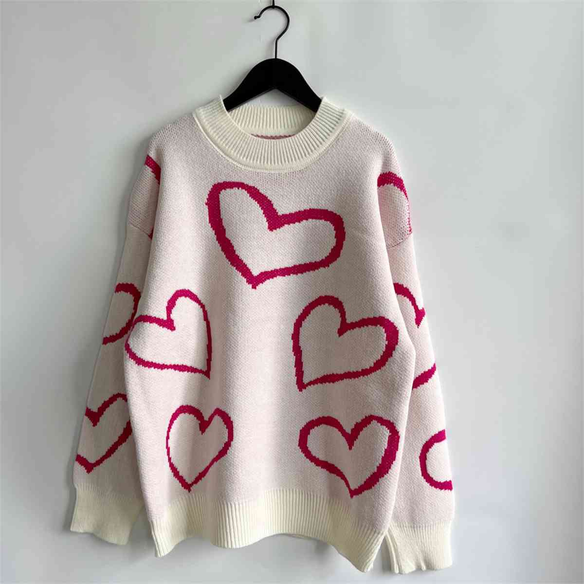 Heart Pattern Long Sleeve Sweater Trendsi