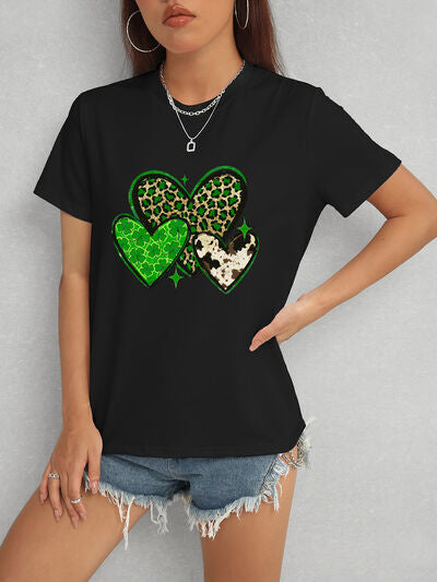 Heart Round Neck Short Sleeve T-Shirt Trendsi
