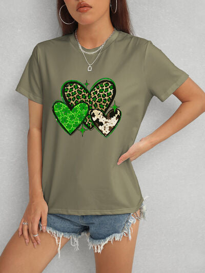 Heart Round Neck Short Sleeve T-Shirt Trendsi