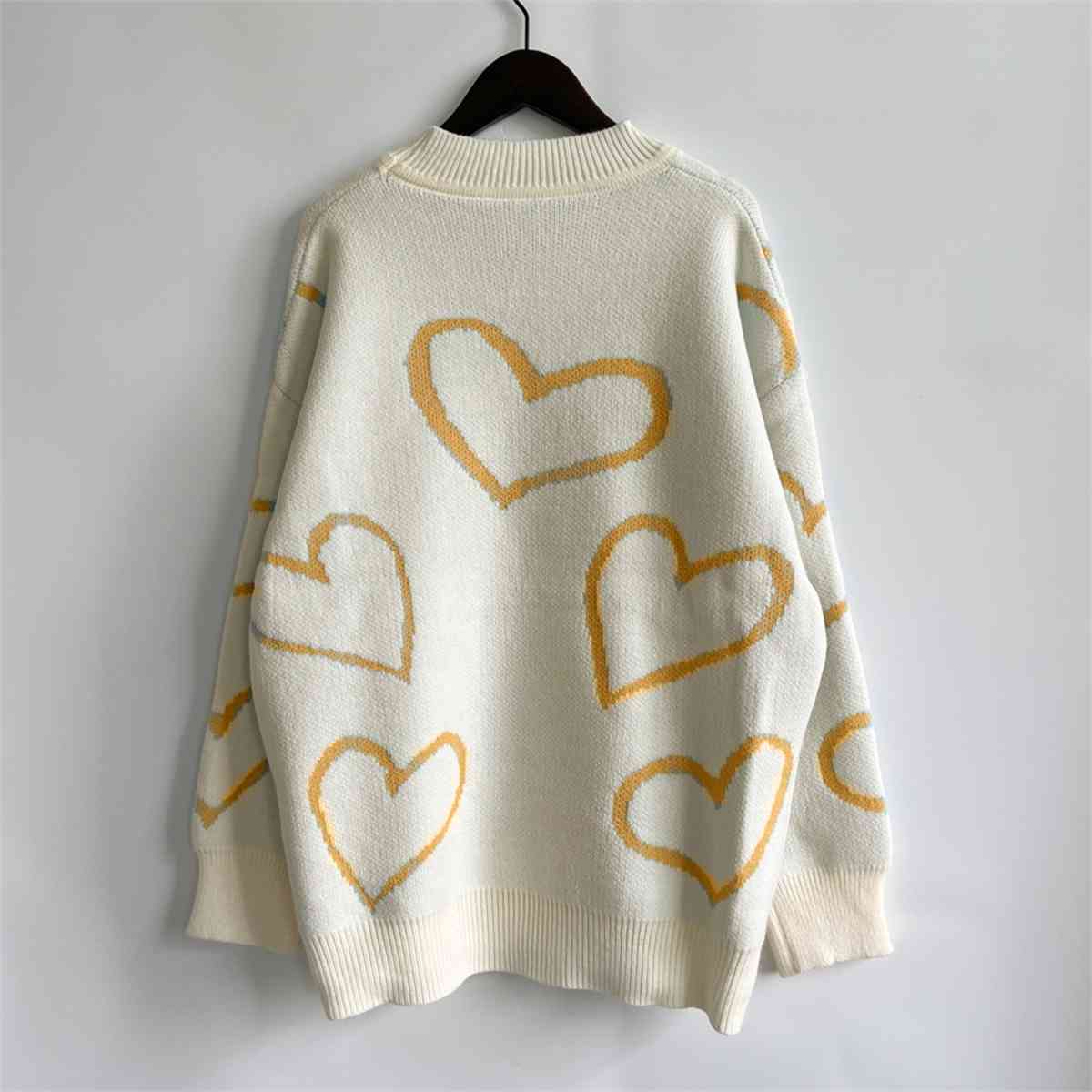 Heart Pattern Long Sleeve Sweater Trendsi