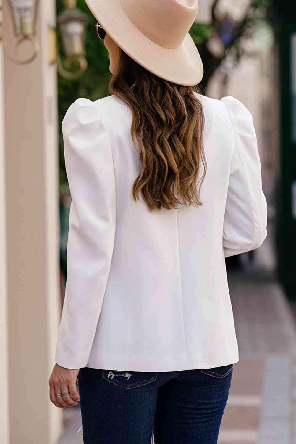 Double Take Puff Sleeve Shawl Collar Blazer Trendsi