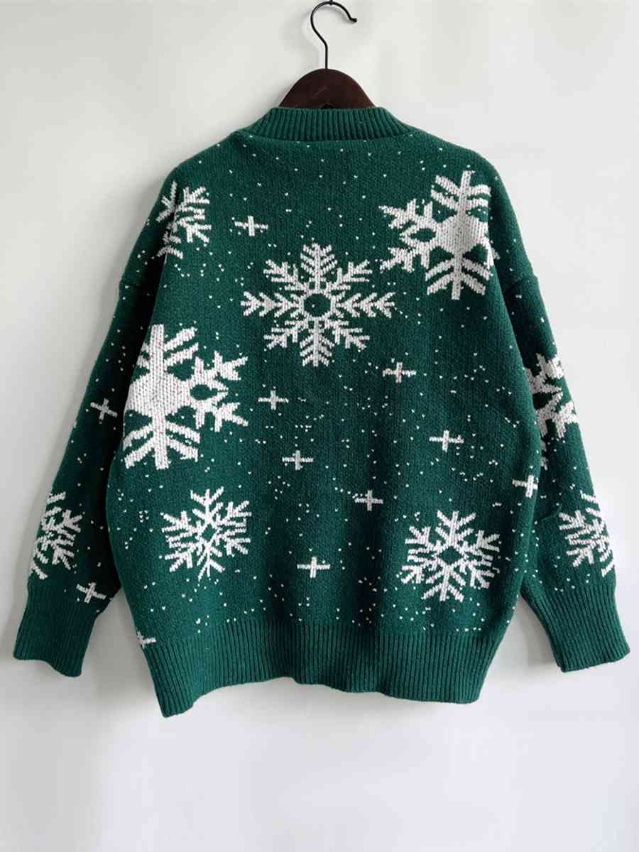 Snowflake Pattern Dropped Shoulder Sweater Trendsi