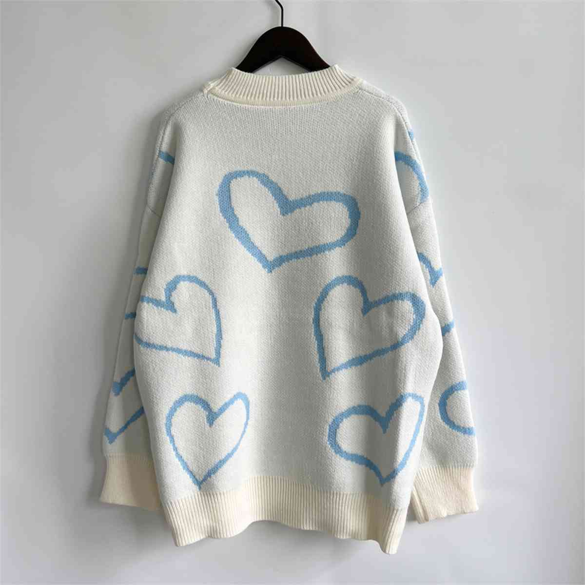 Heart Pattern Long Sleeve Sweater Trendsi