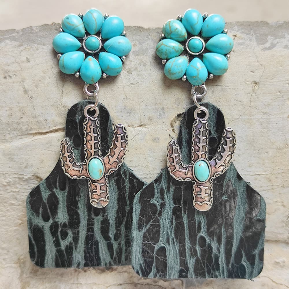 Turquoise Cactus Dangle Earrings Trendsi