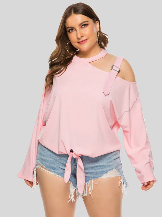 Plus Size Cold-Shoulder Tied Top Trendsi