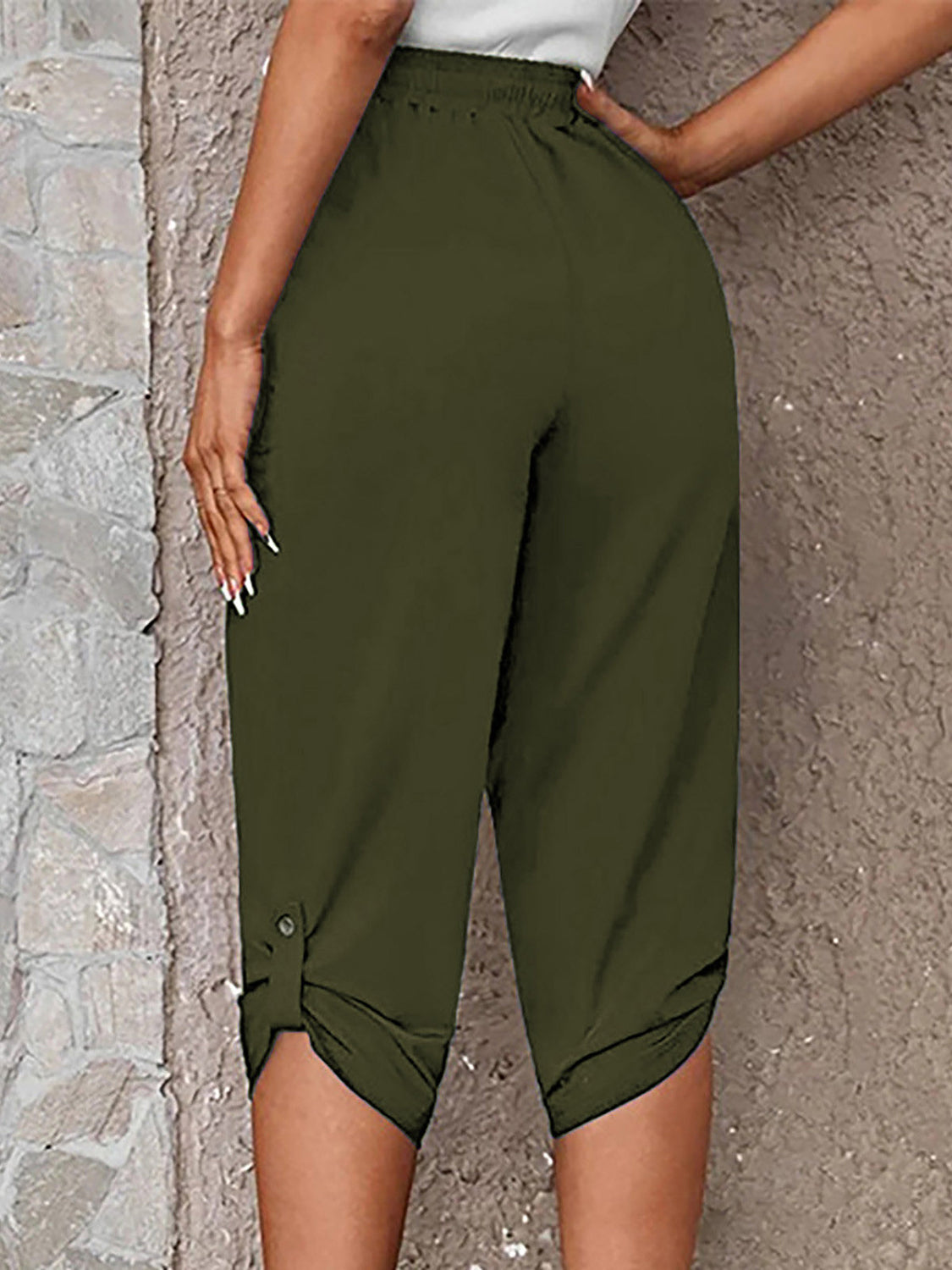 Full Size Roll-Tab Capris Pants Trendsi