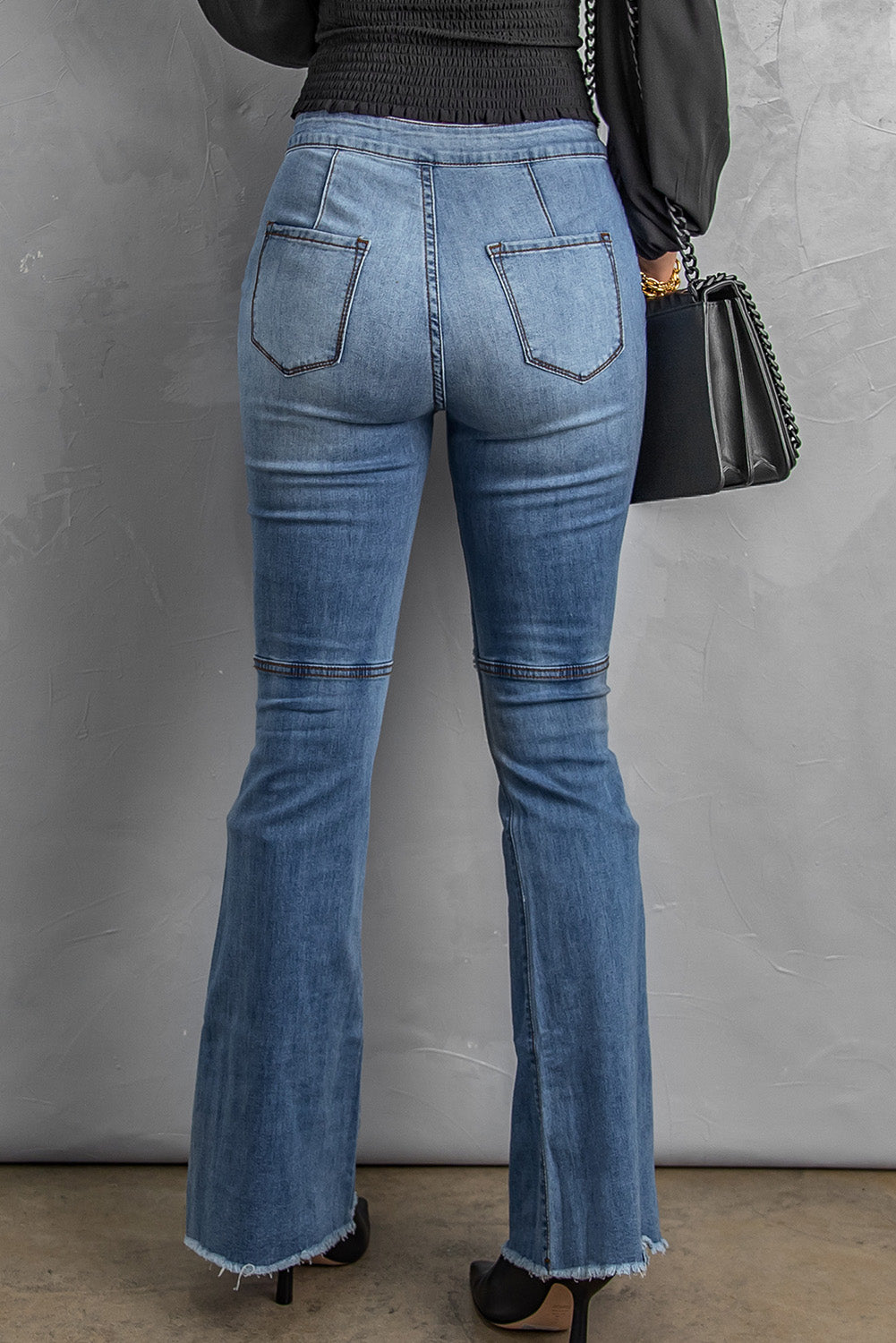 Baeful Distressed Raw Hem High-Waist Flare Jeans Trendsi