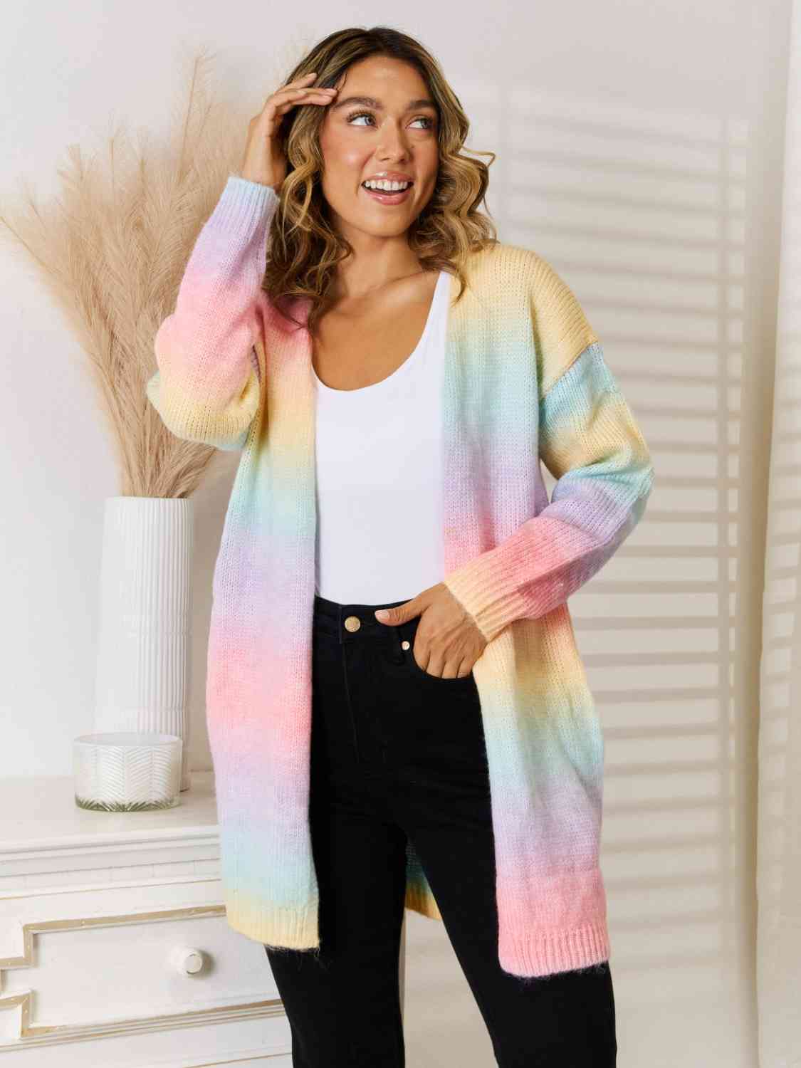 Full Size Gradient Open Front Cardigan Trendsi