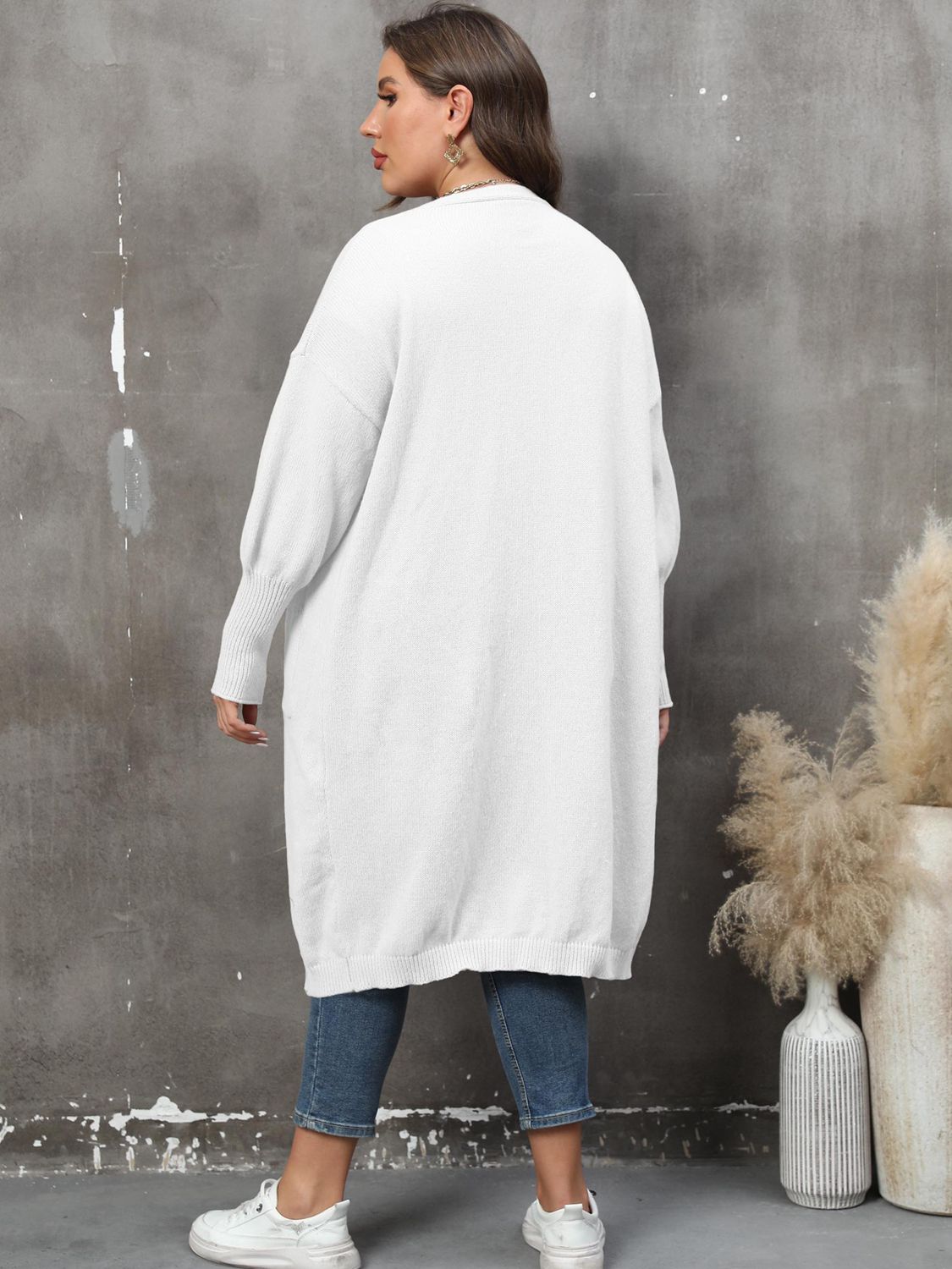 Plus Size Long Sleeve Pocketed Cardigan Trendsi