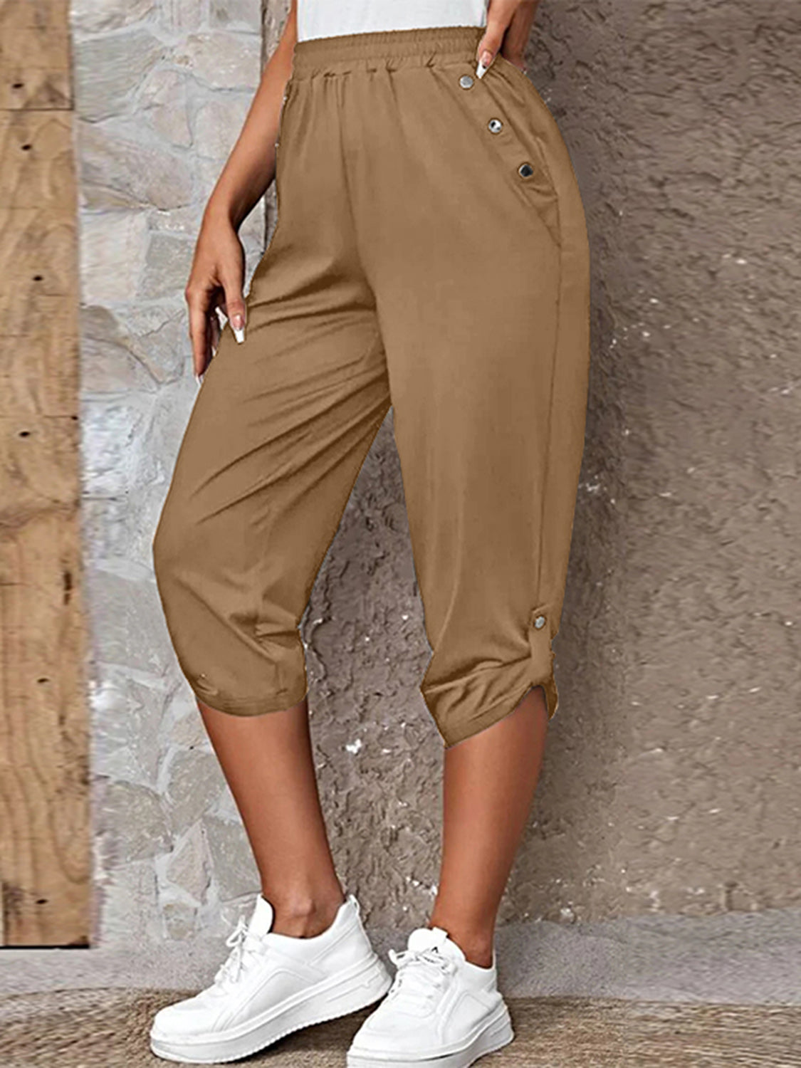 Full Size Roll-Tab Capris Pants Trendsi