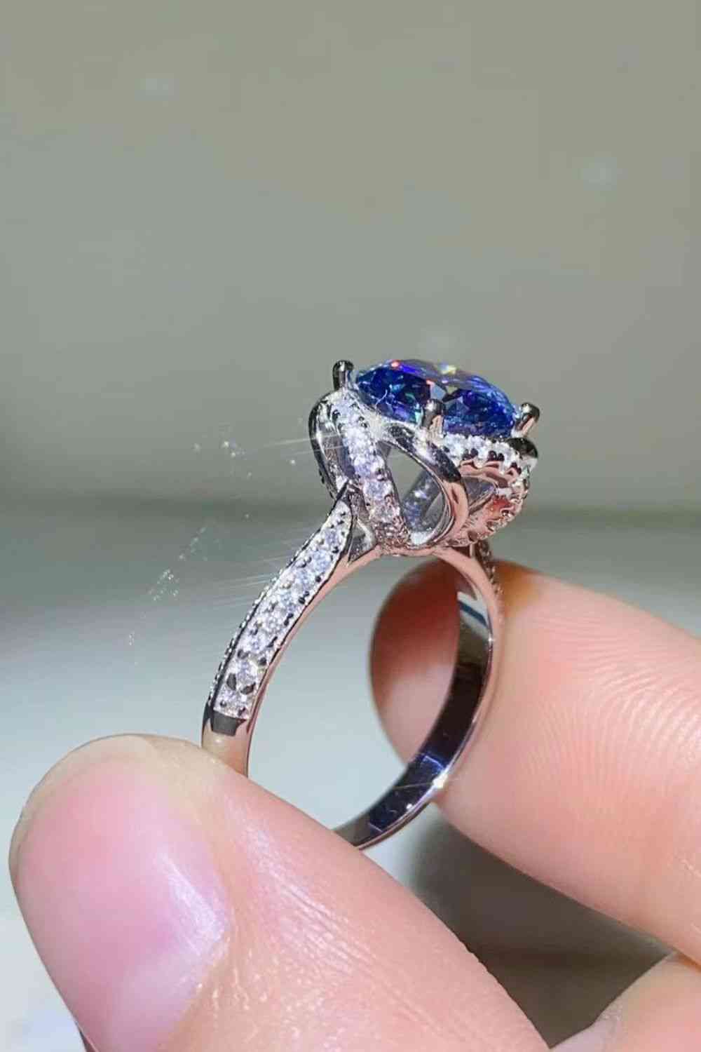 2 Carat Cobalt Blue Moissanite 925 Sterling Silver Ring Trendsi