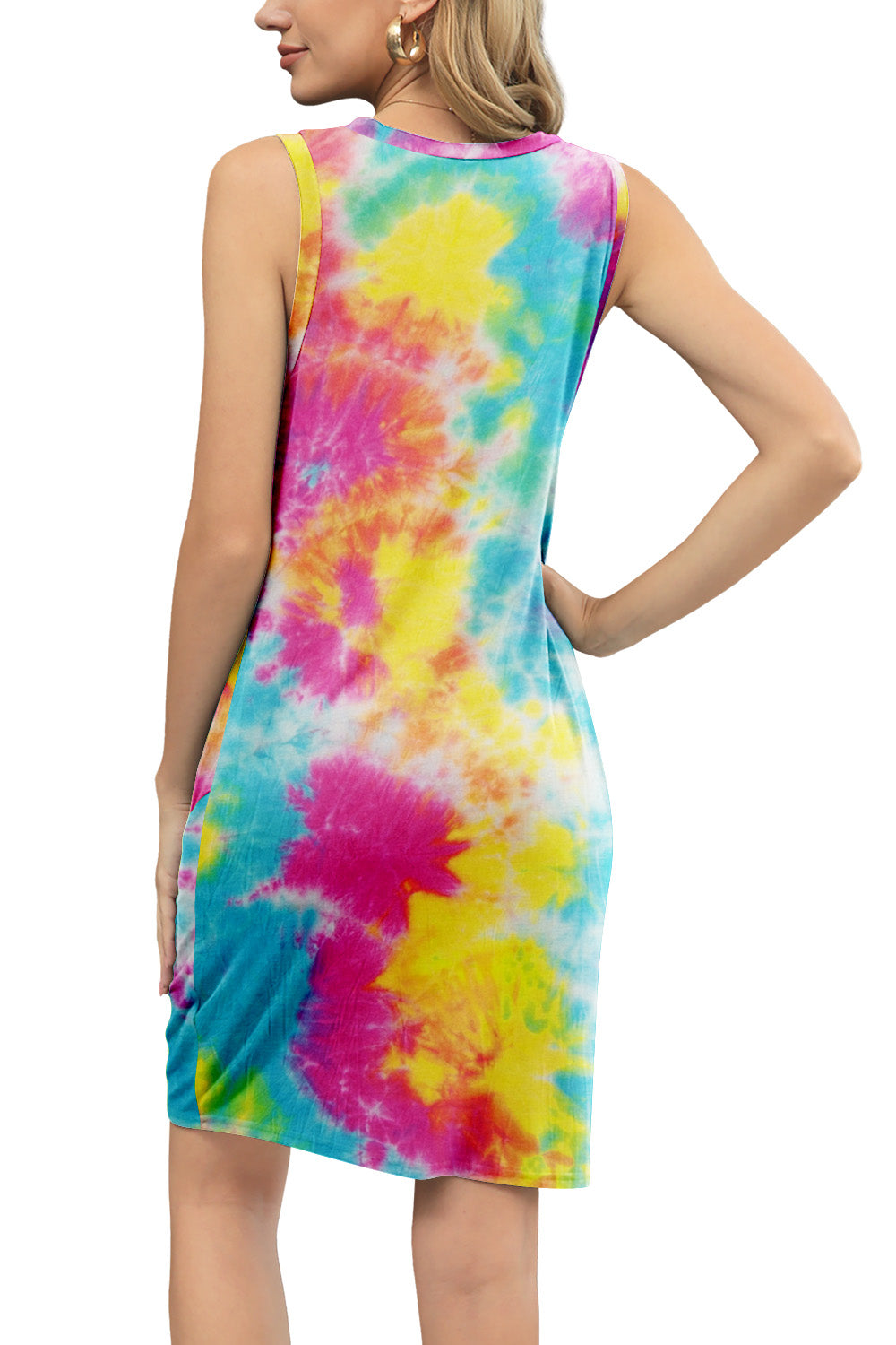 Tie-Dye Twisted Round Neck Sleeveless Dress Trendsi