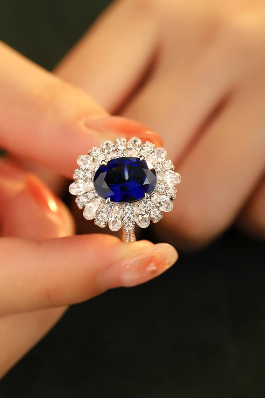 5 Carat Lab-Grown Sapphire Flower Shape Ring Trendsi