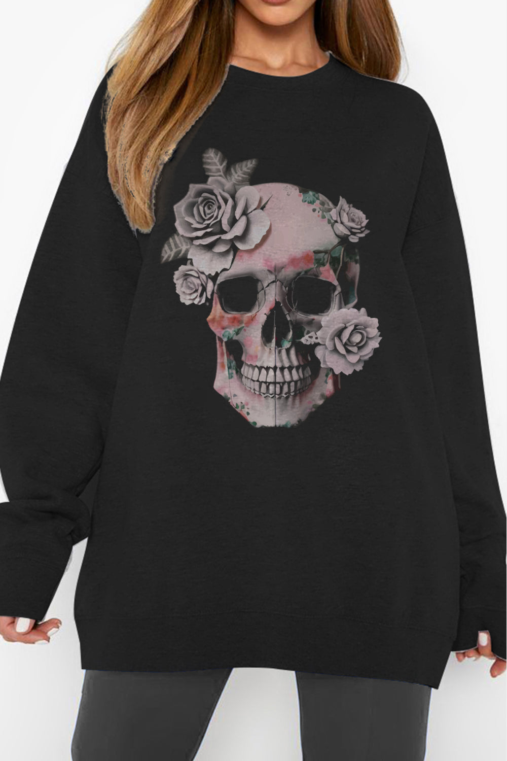 Simply Love Simply Love Full Size Dropped Shoulder SKULL Graphic Sweatshirt Trendsi
