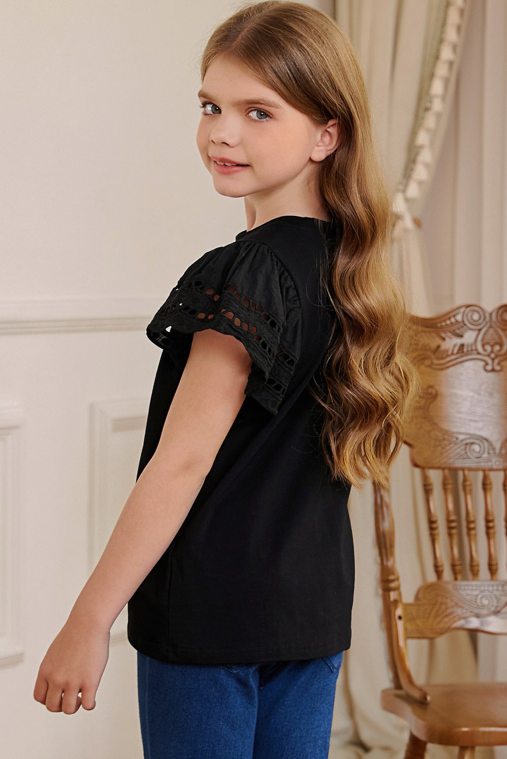 Round Neck Flutter Sleeve T-Shirt Trendsi