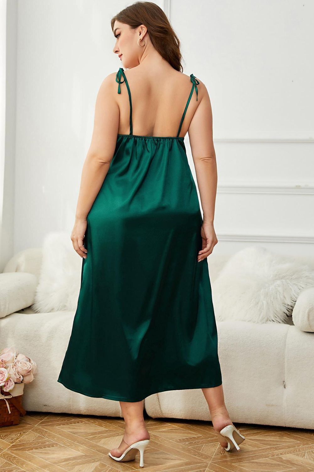 Plus Size Tie-Shoulder Midi Night Dress Trendsi