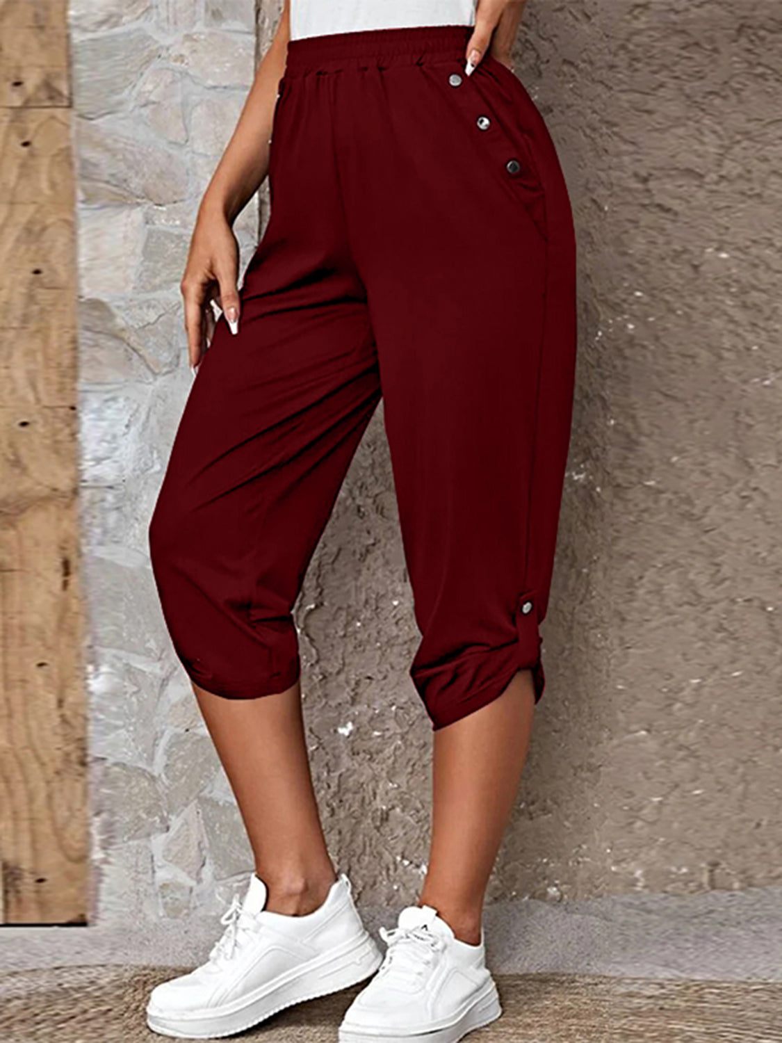 Full Size Roll-Tab Capris Pants Trendsi