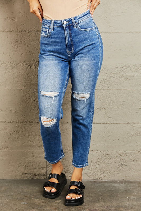 BAYEAS High Waisted Cropped Dad Jeans Trendsi