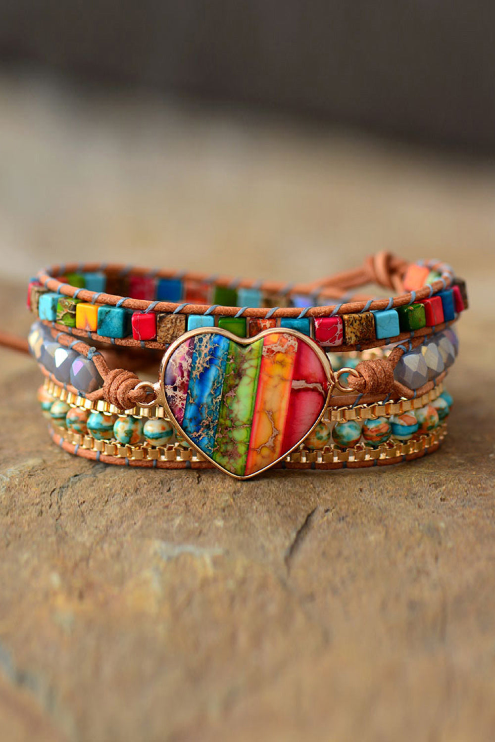 Imperial Jasper & Crystal Layered Bracelet Trendsi