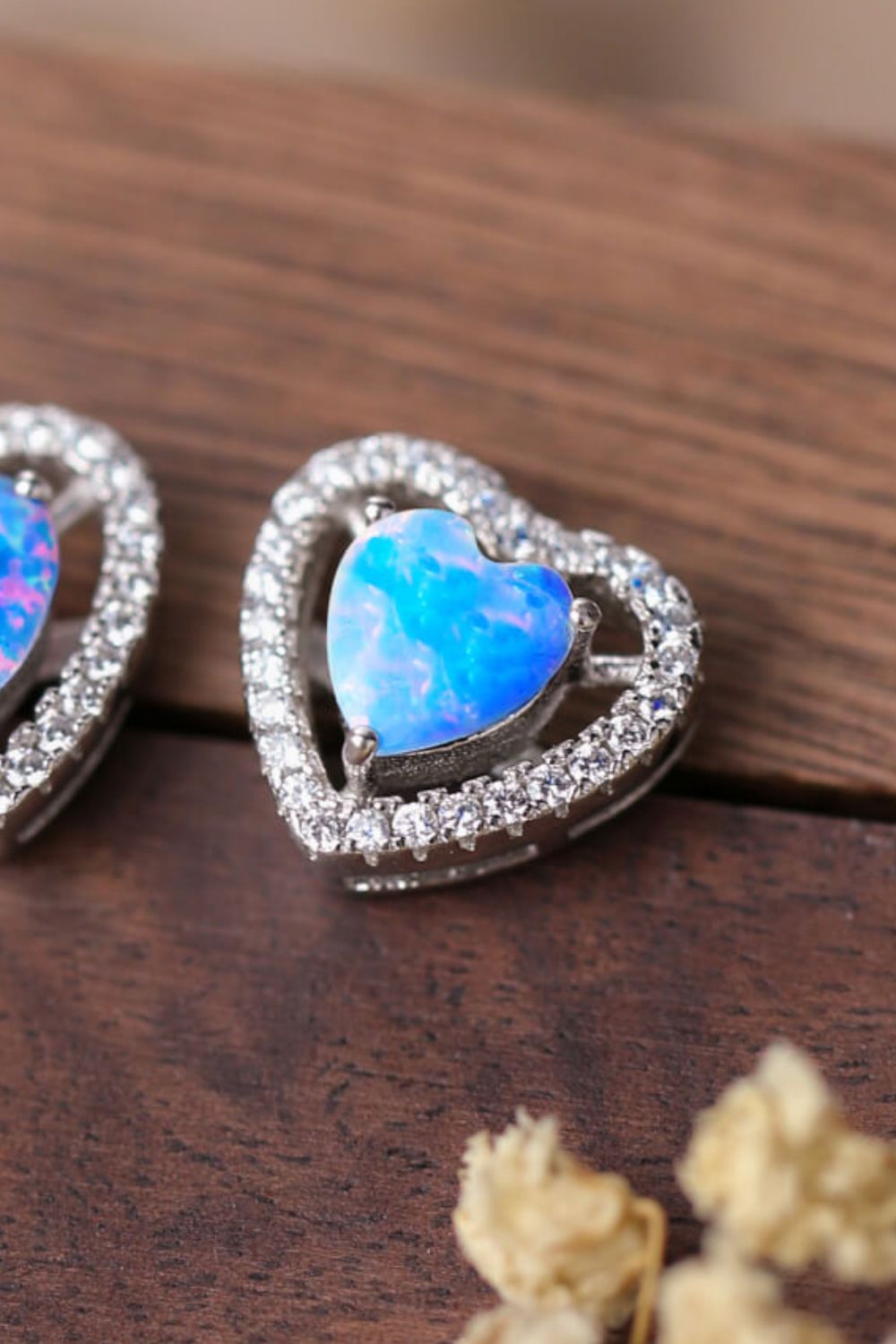 925 Sterling Silver Opal Heart Stud Earrings Trendsi