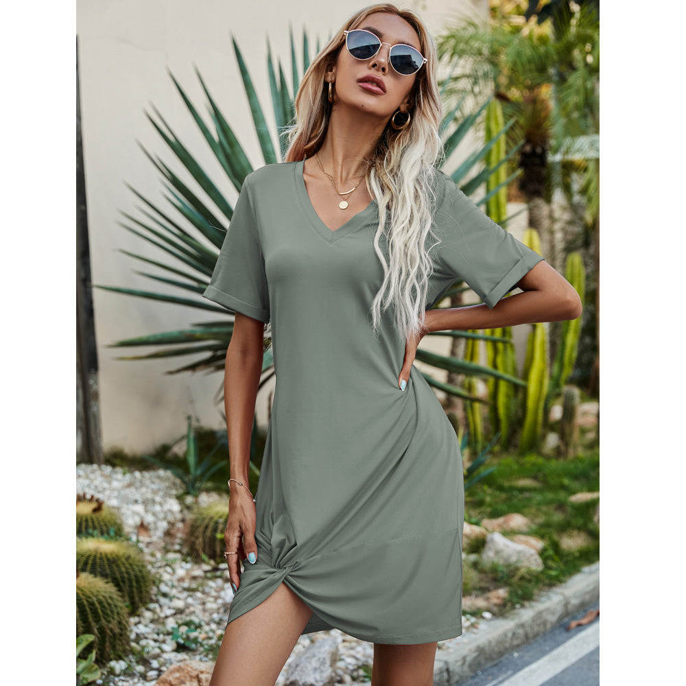 Twisted V-Neck Short Sleeve Dress Trendsi