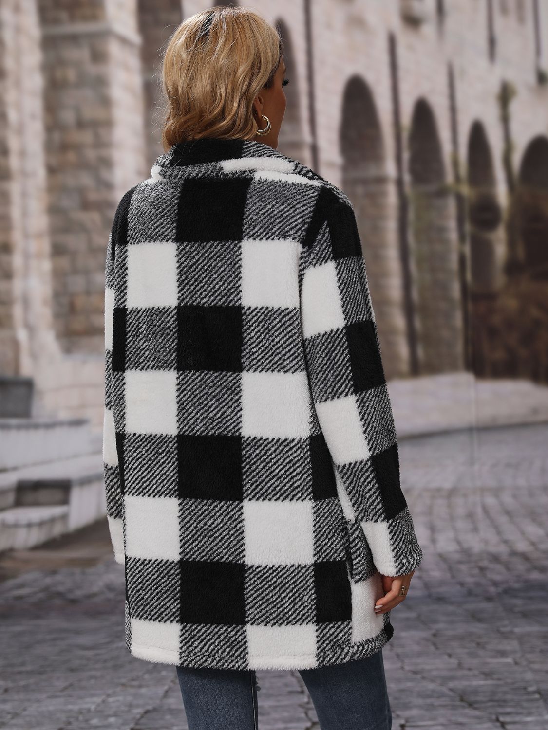 Plaid Collared Neck Coat with Pockets Trendsi