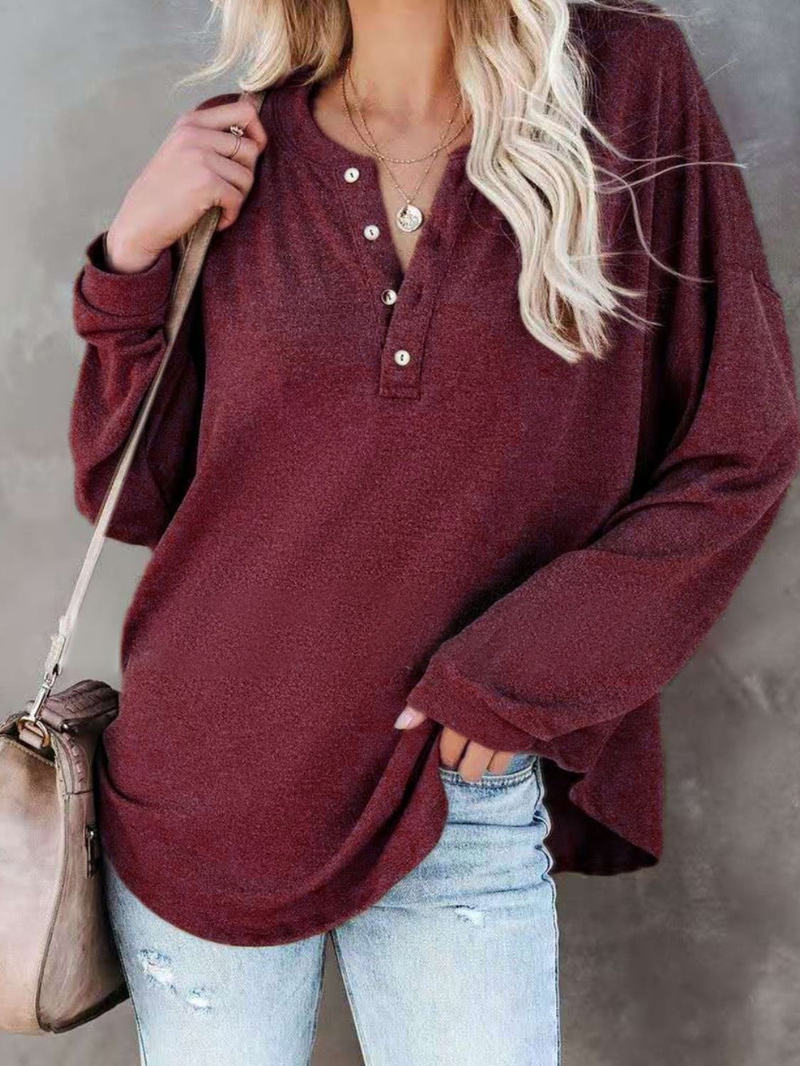 Buttoned Drop Shoulder Top Trendsi