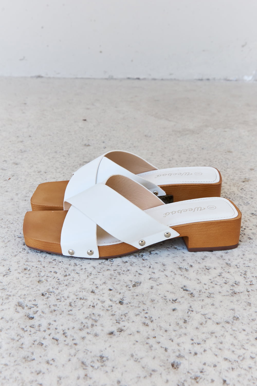 Weeboo Step Into Summer Criss Cross Wooden Clog Mule in White Trendsi