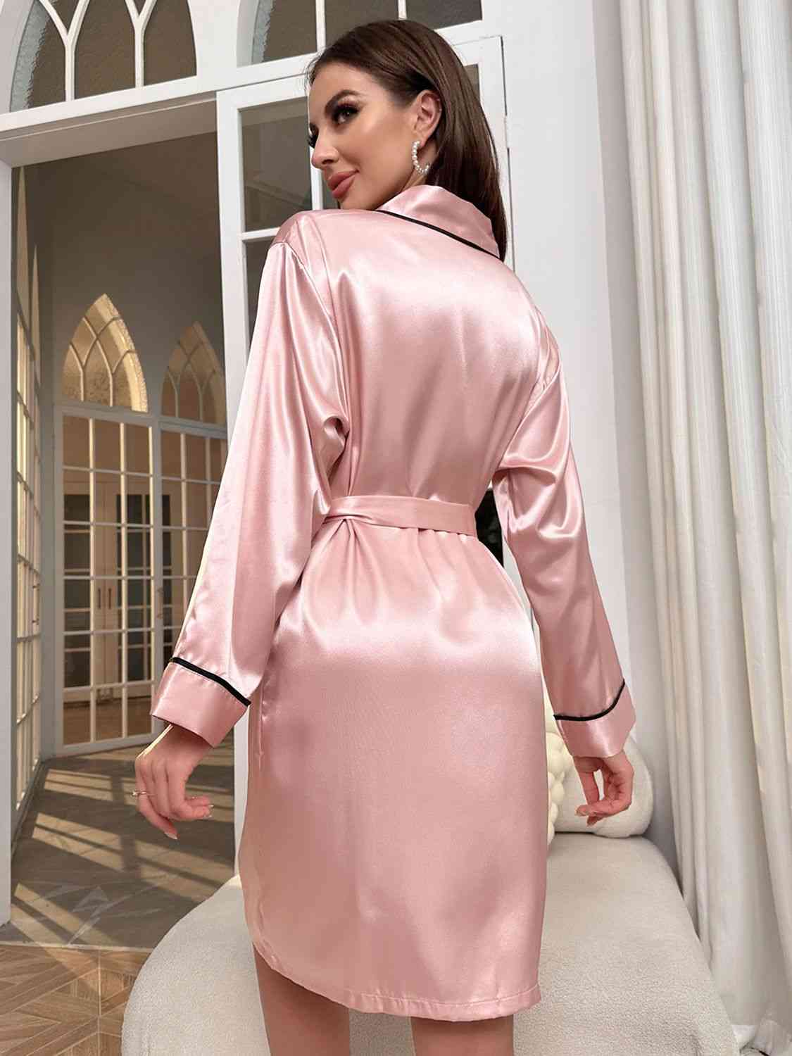 Tie Waist Surplice Neck Robe Trendsi