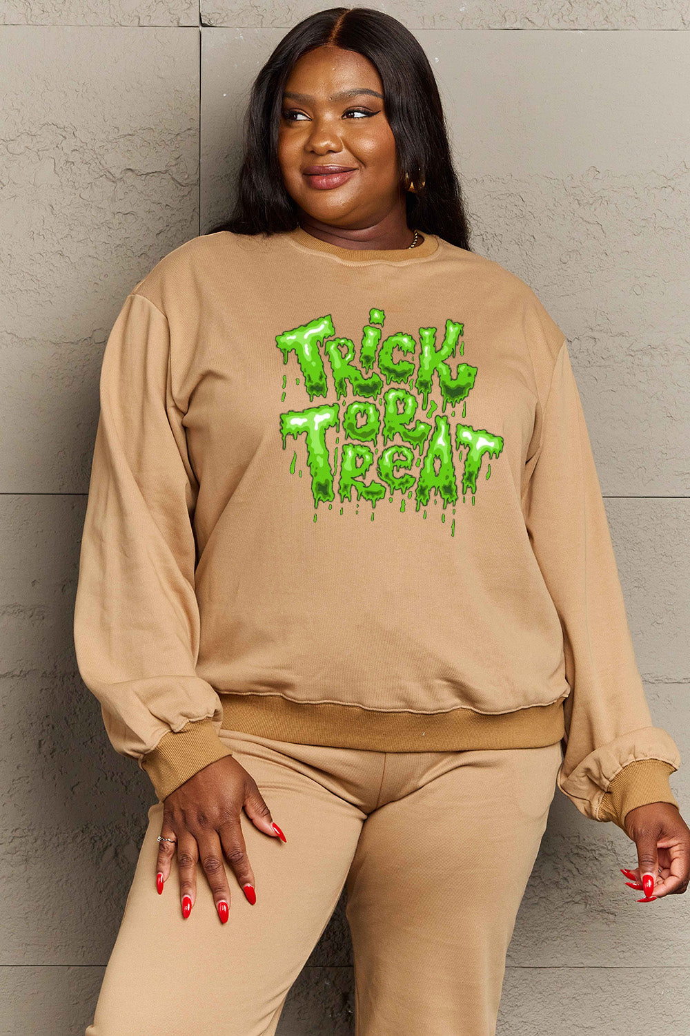 Simply Love Full Size TRICK OR TREAT Graphic Sweatshirt Trendsi